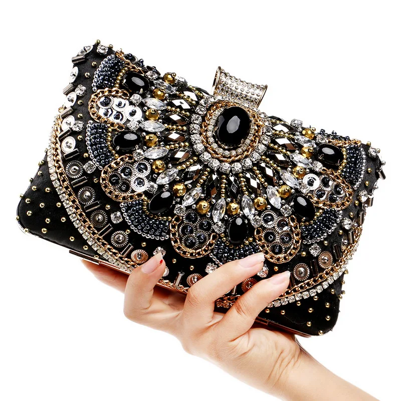 YNSSK Luxury Silver Black Clutch Bag Front View