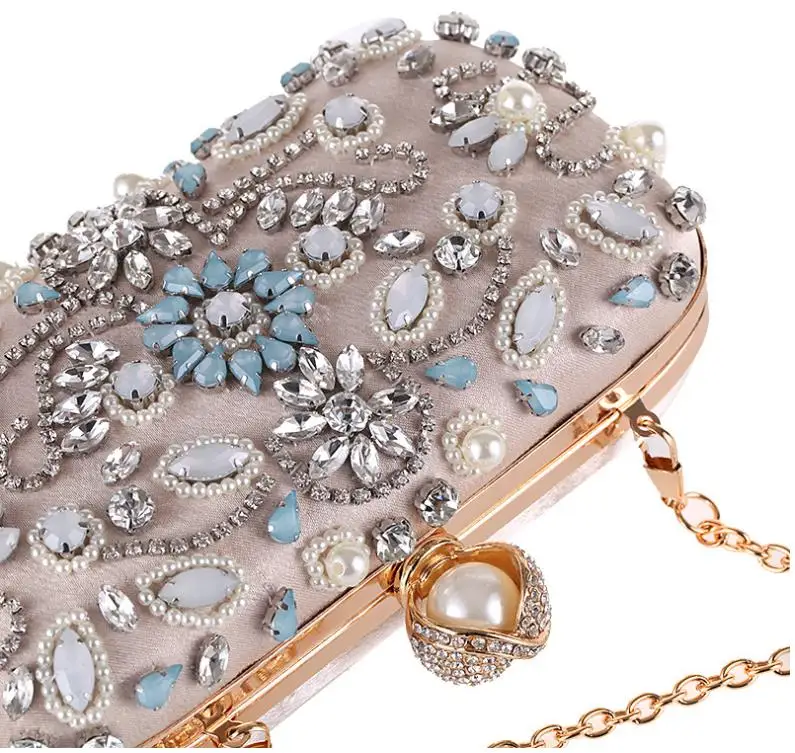YNSSK Champagne Rhinestone Glitter Clutch Top detail View