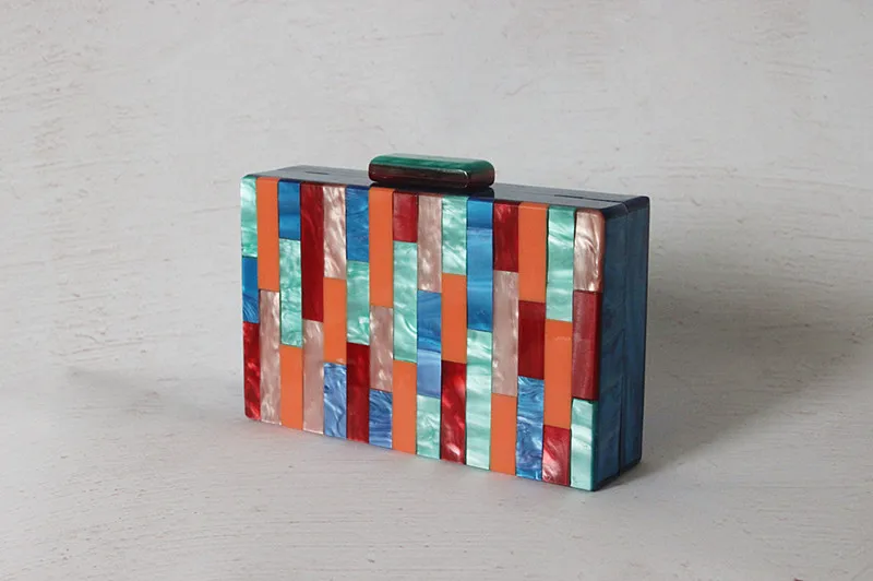 YNSSK Spliced Color Striped Acrylic Clutch Bag Side View