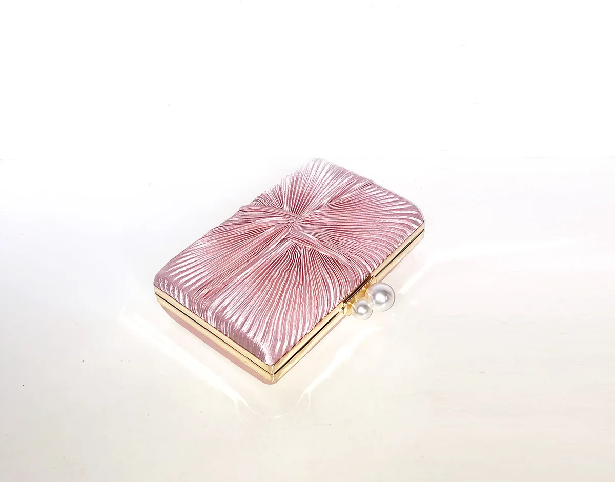 YNSSK Pink Pleated Velvet Clutch Bag Side View