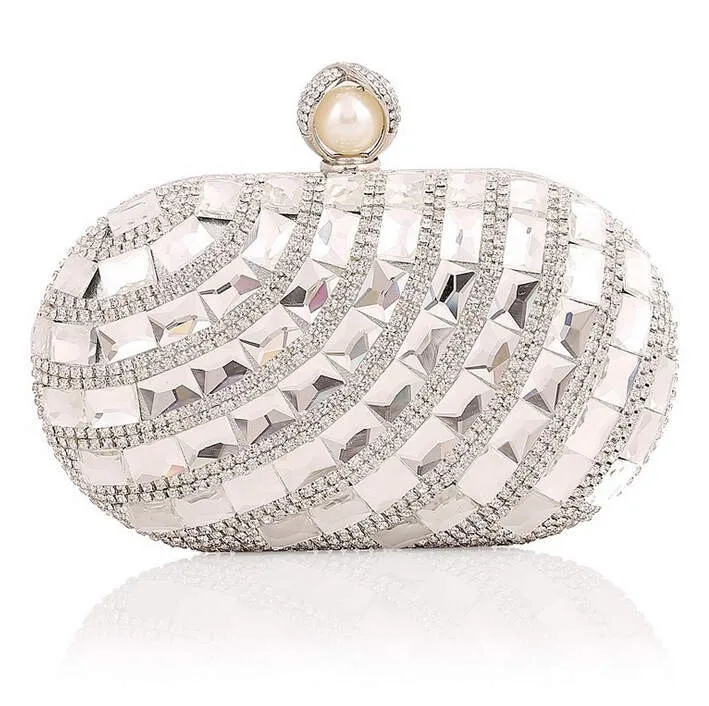 YNSSK Small Silver Crystal Evening Handbag Front View