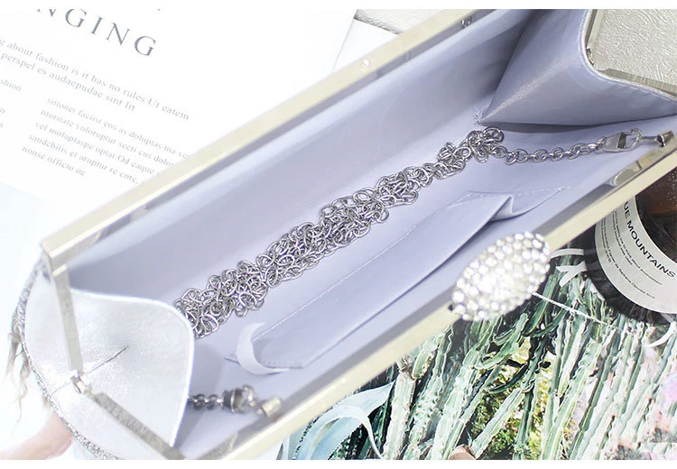 YNSSK Silver Sequin Clutch Bag Inside View