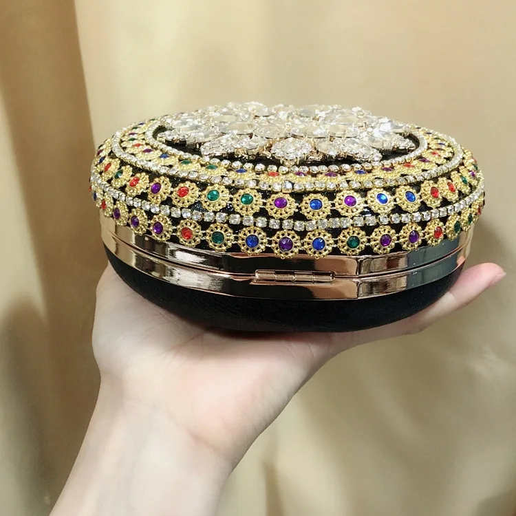 Bottom View of the Black YNSSK Round Rhinestone Evening Bag