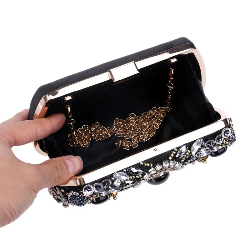 YNSSK Silver Sequin Black Crystal Clutch Bag Back InSide View