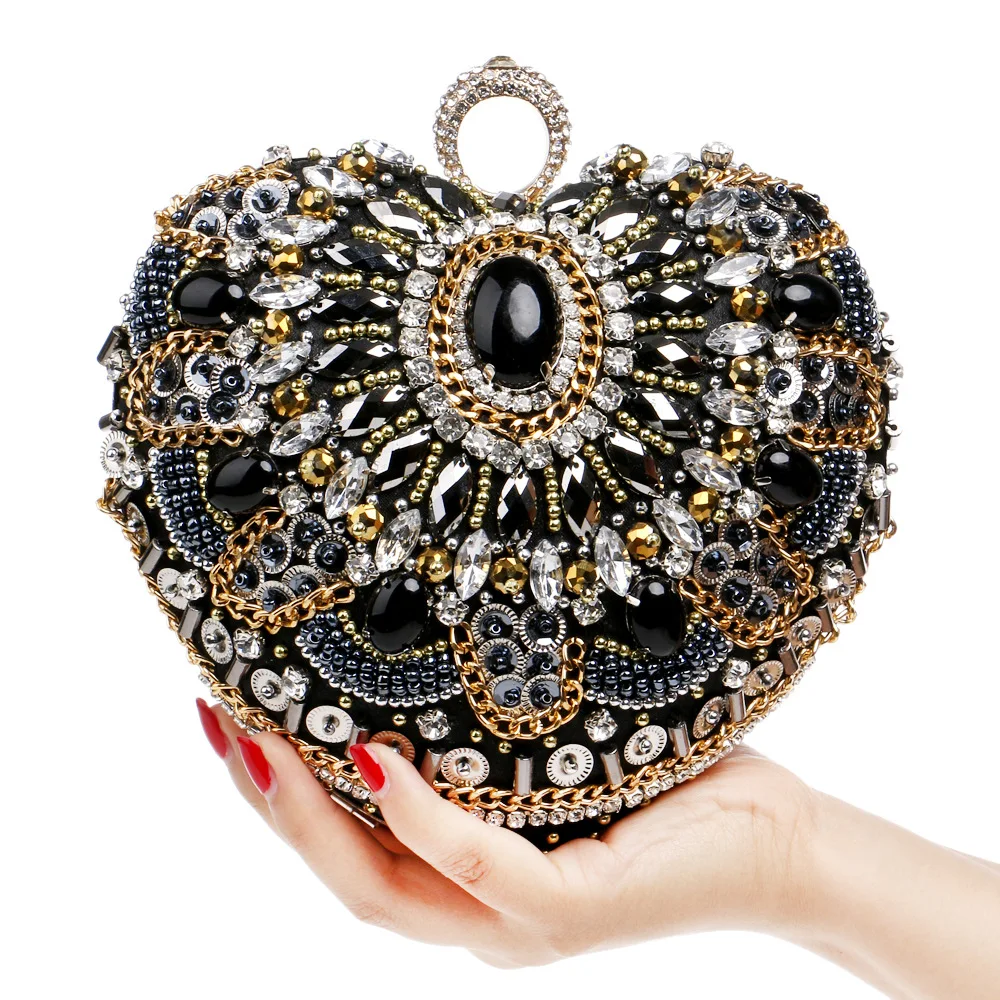 YNSSK Black Clutch Bag with Gold Chain Front View