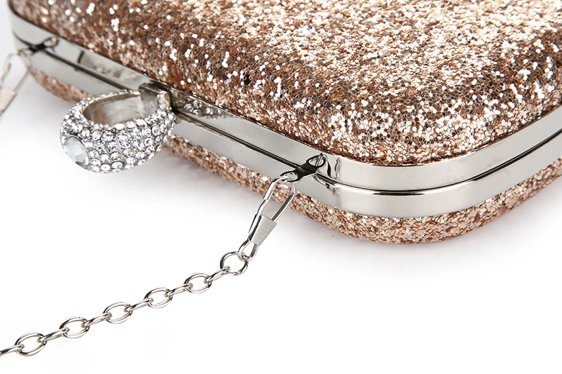 YNSSK Champagne Sequin Clutch Bag Top Detail View