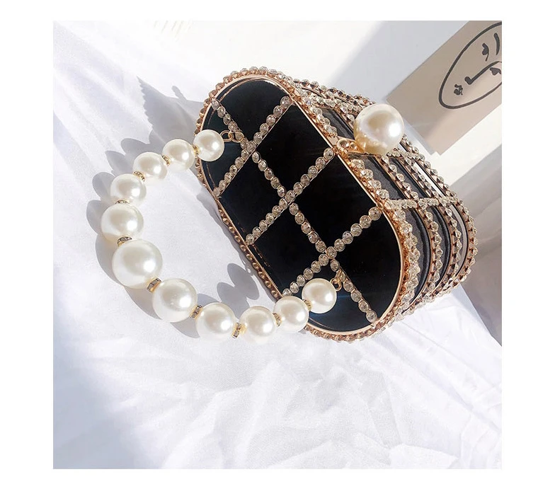 YNSSK Sparkling Metal Case Drawstring Basket Clutch Bag Black Color Top View