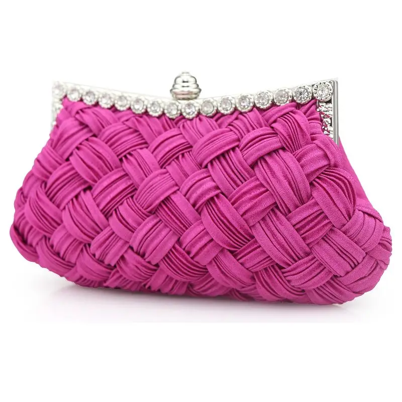YNSSK Rose Red Rhinestone Braided Soft Clutch Bag Side View