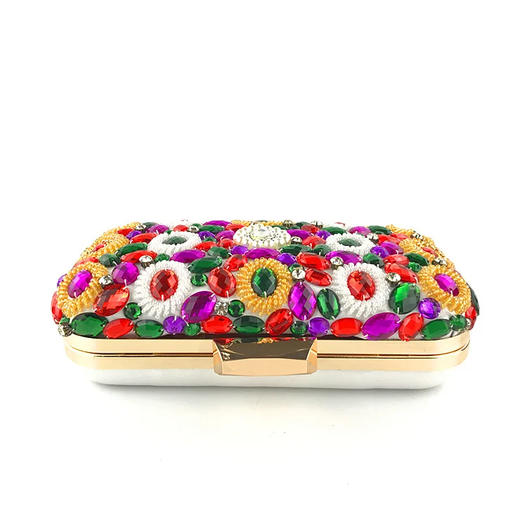 YNSSK Rainbow Beads and Crystal Clutch Bag Top View