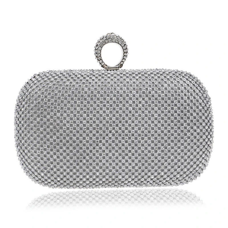 Silver Front View of YNSSK Rhinestone Ring Evening Bag