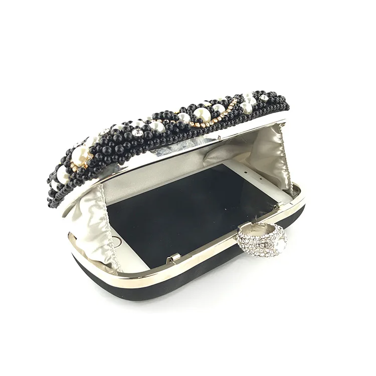 YNSSK Black Beads Evening Crossbody Bag InSide View