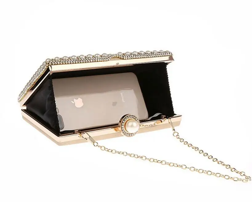 YNSSK Gold Pearl Wedding Clutch Bag Inside View