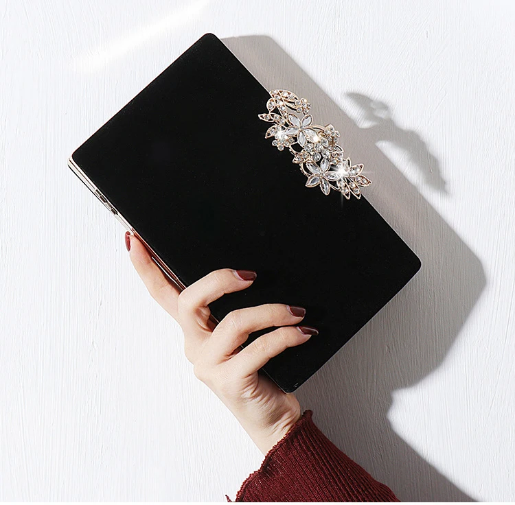YNSSK Black Velvet Evening Bag Front View