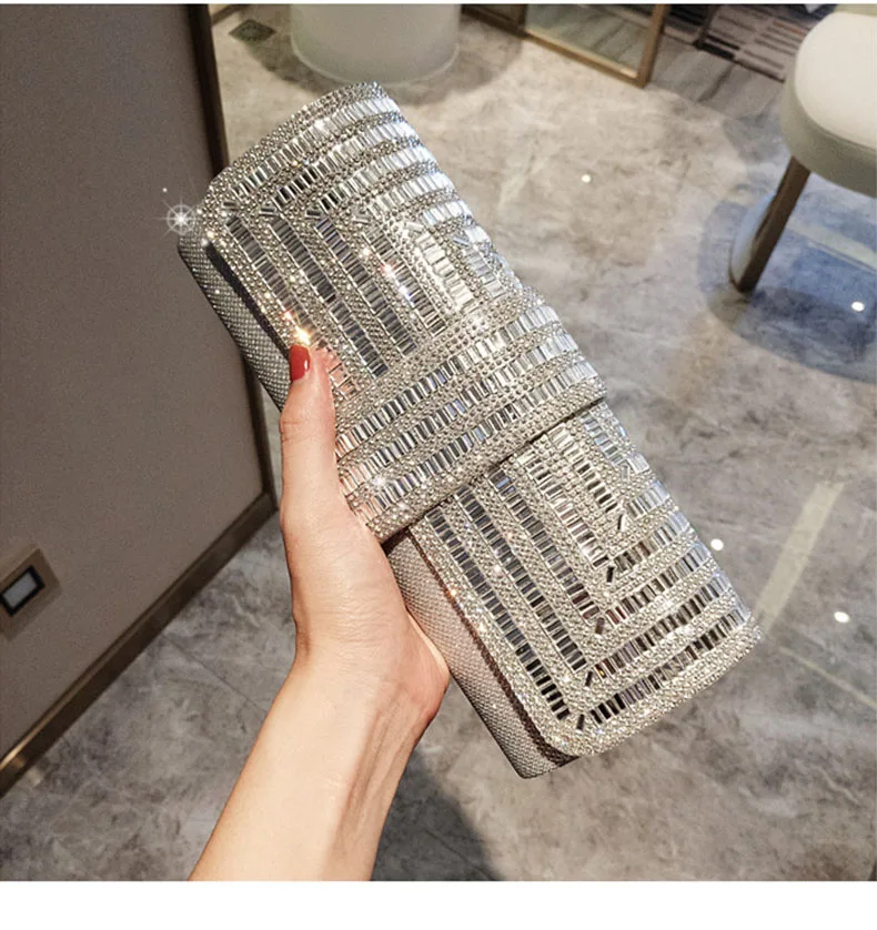 YNSSK Black Square Evening Bag Silver Front View