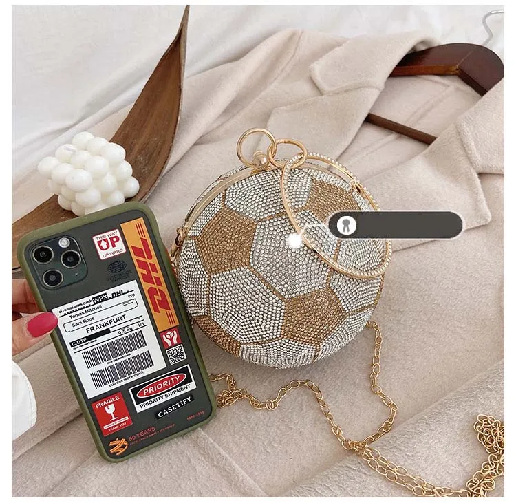YNSSK Ball-Shaped Rhinestone Evening Bag and Phone Size Comparison