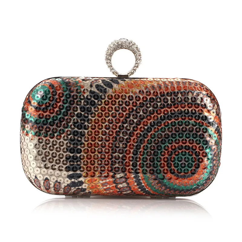 YNSSK Gold Rainbow Sequin Clutch Bag Front View