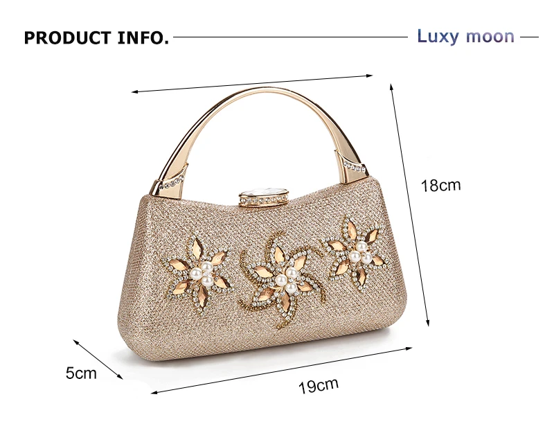YNSSK Champagne Clutch Bag With Metal Handle Size