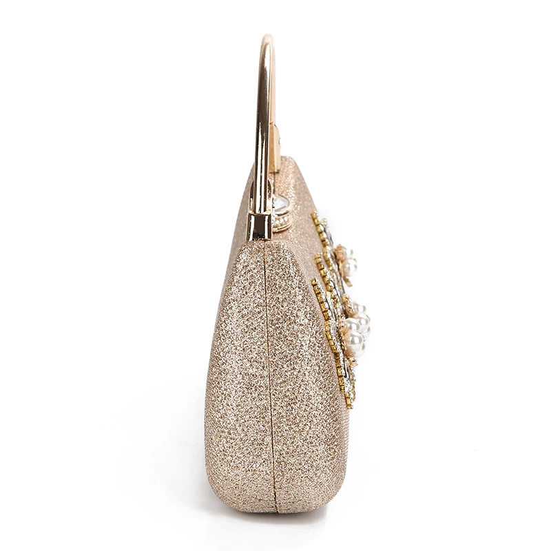 YNSSK Champagne Clutch Bag With Metal Handle Side View