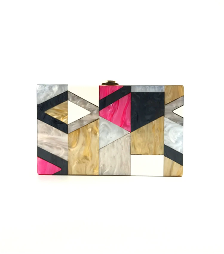 YNSSK Geometric Pattern Color Block Clutch Front View