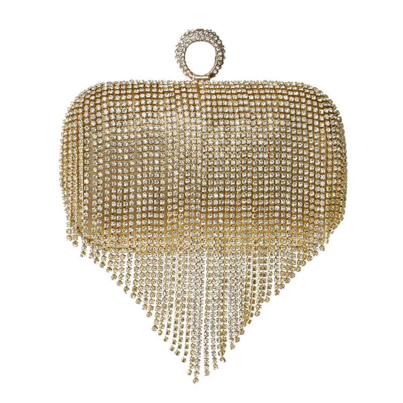 YNSSK Gold Tassel Clutch Evening Bags Front View