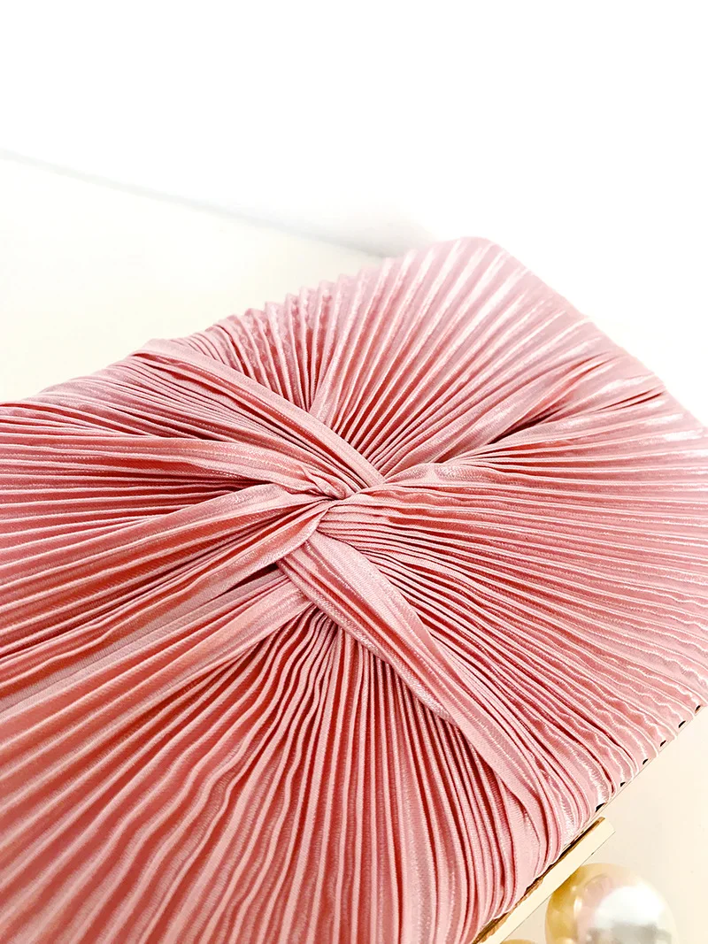 YNSSK Pink Pleated Velvet Clutch Bag Surface View