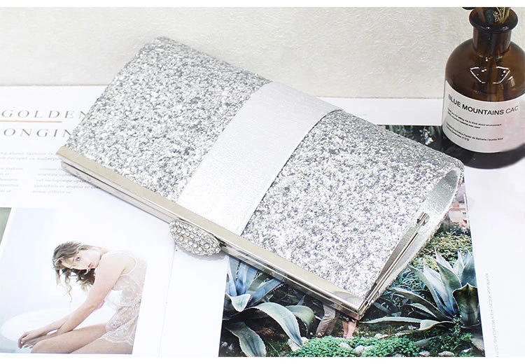 YNSSK Silver Sequin Clutch Bag Top View