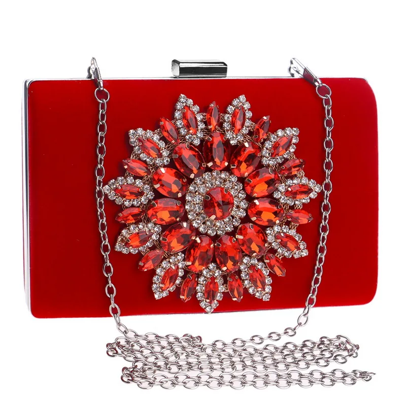 Front View of YNSSK Velvet Rectangular Rhinestone Evening with Chain