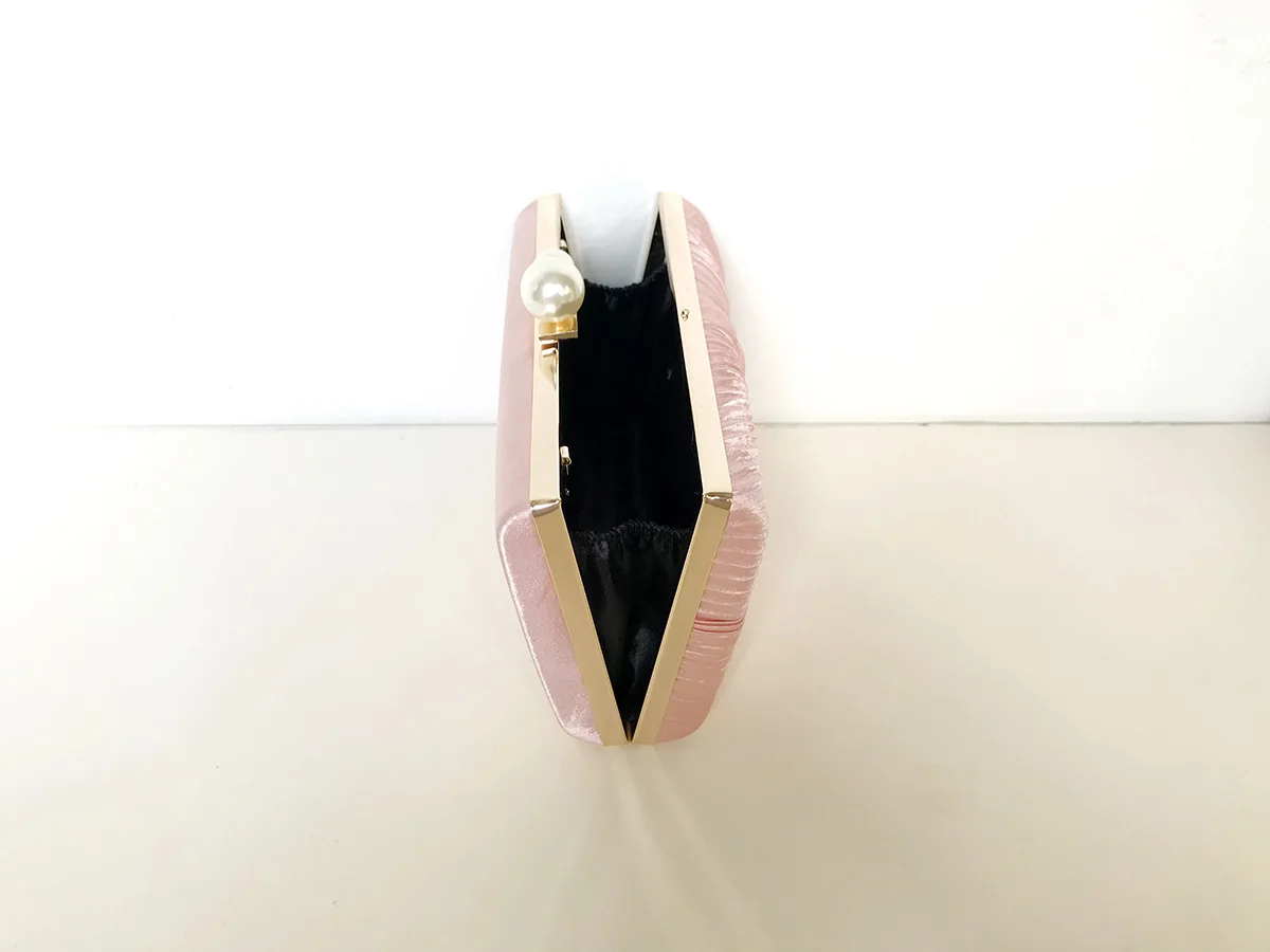 YNSSK Pink Pleated Velvet Clutch Bag InSide View