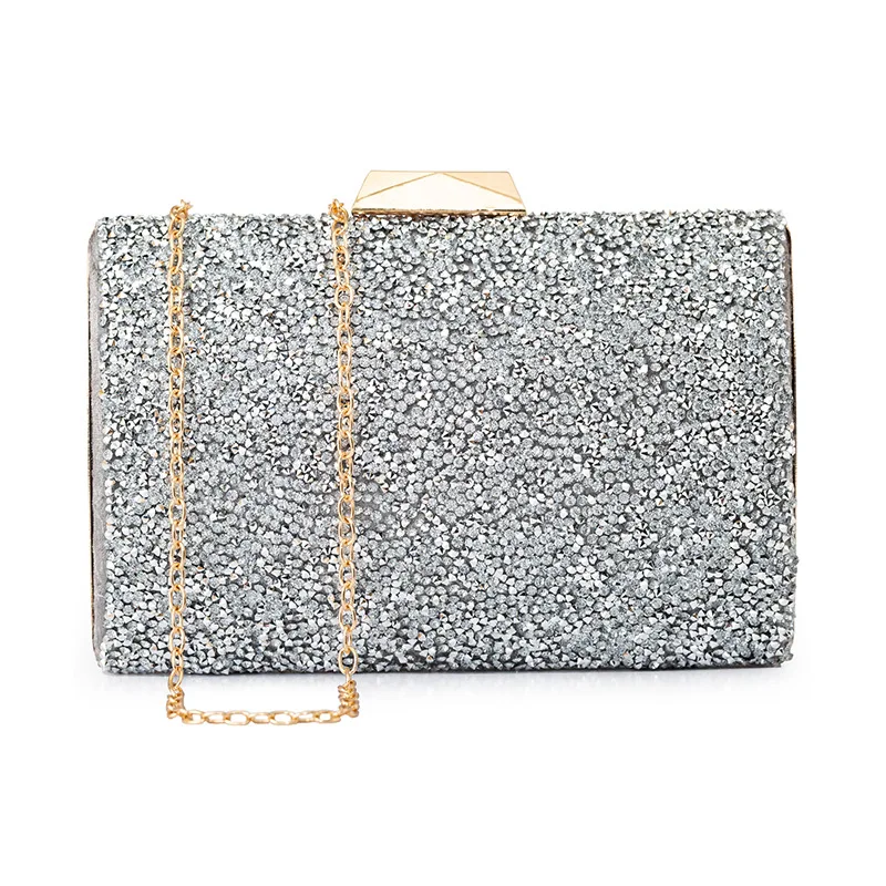 YNSSK Silver Sequin Clutch Bag Front View