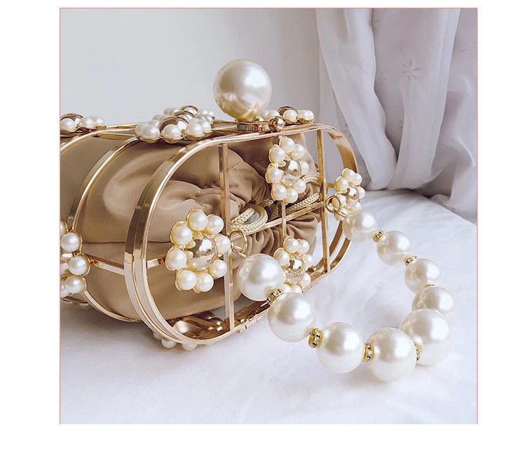 YNSSK Floral Metal Case Basket Apricot Clutch Bag Top View
