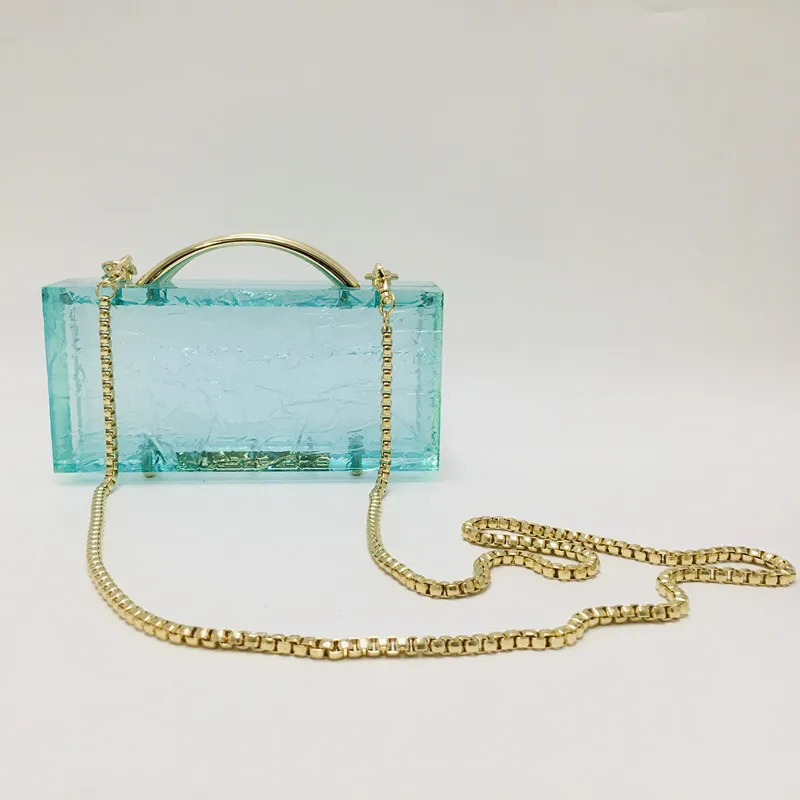 YNSSK Blue Clear Acrylic Clutch Purse with Chain Front View