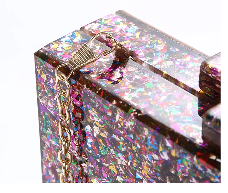 YNSSK Multicolor Sequin Acrylic Clutch Chain Lock Detail View