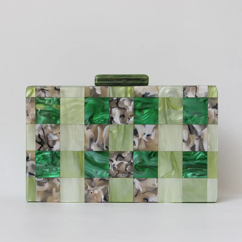 YNSSK Spliced Checked Green Clutch Bags For Weddings Front View