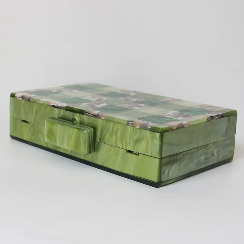 YNSSK Spliced Checked Green Clutch Bags For Weddings Top View