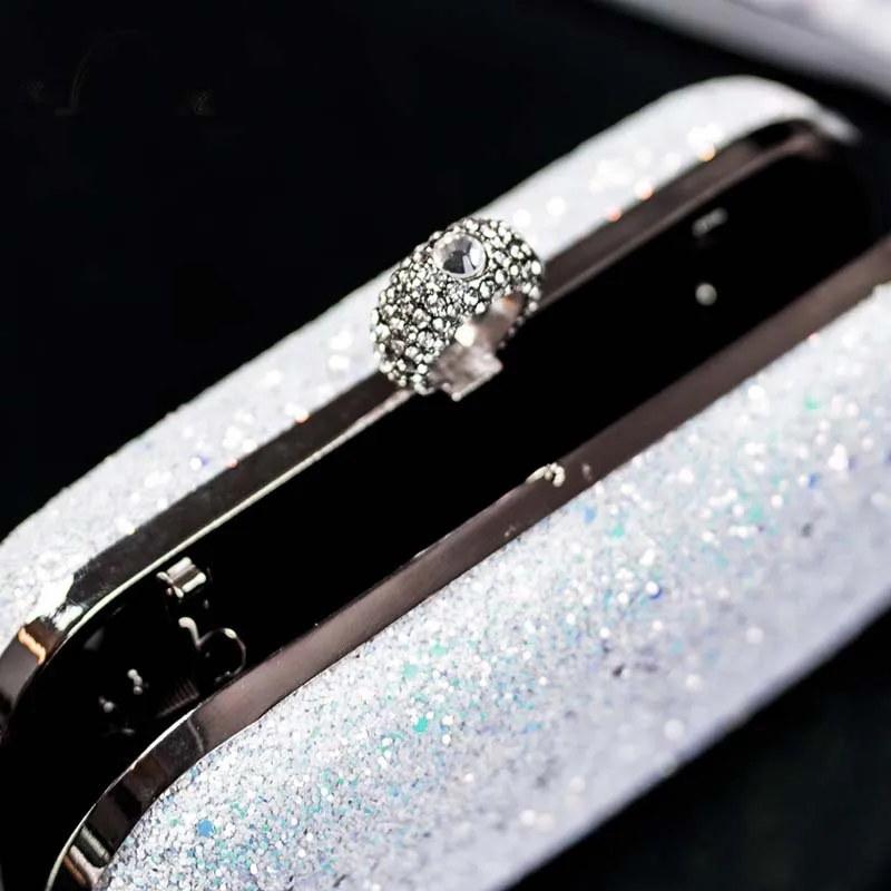 YNSSK Silver Sequin Clutch Bag Top Detail View