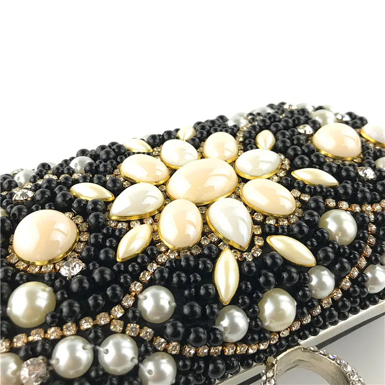 YNSSK Black Beads Evening Crossbody Bag Surface Detail View