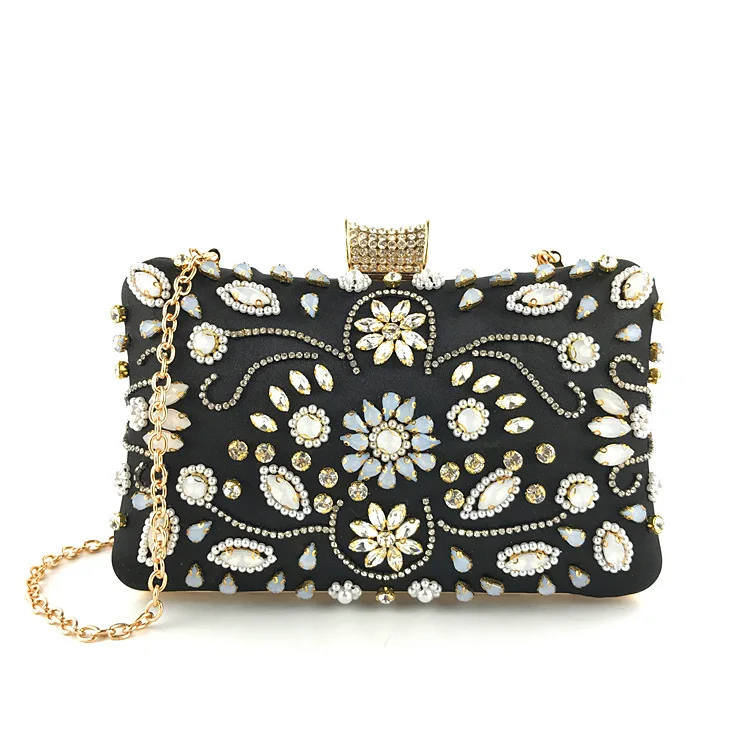 Front View of YNSSK Hand Beaded Stylish Evening Bag with Chain