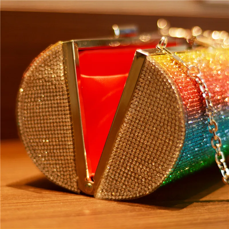 YNSSK Rainbow Cylinder Evening Bag Side Opening