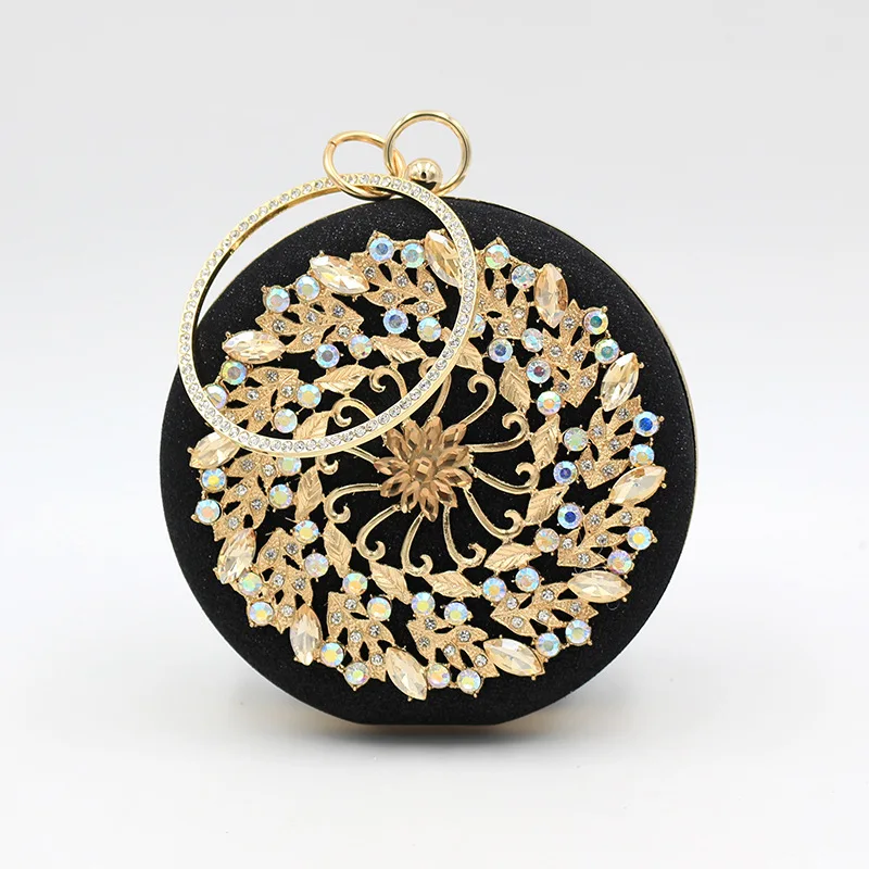 YNSSK Rhinestone Floral Black Sequin Round Evening Bag Front View