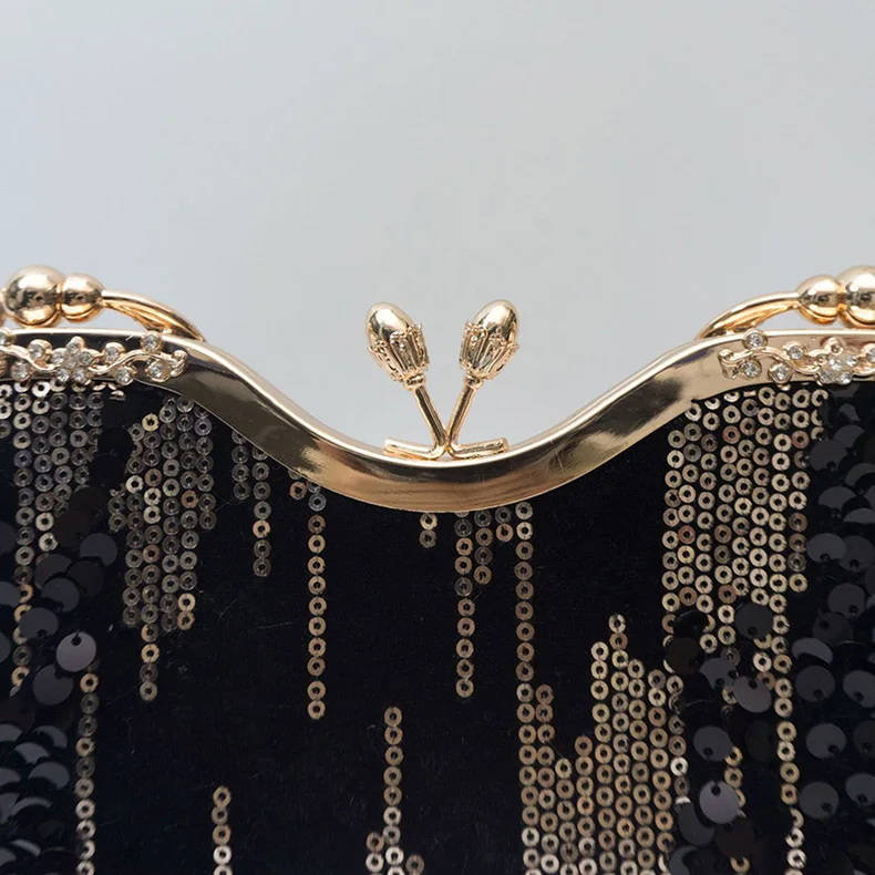 YNSSK Black Vintage Ladies Evening Bags Top Detail View