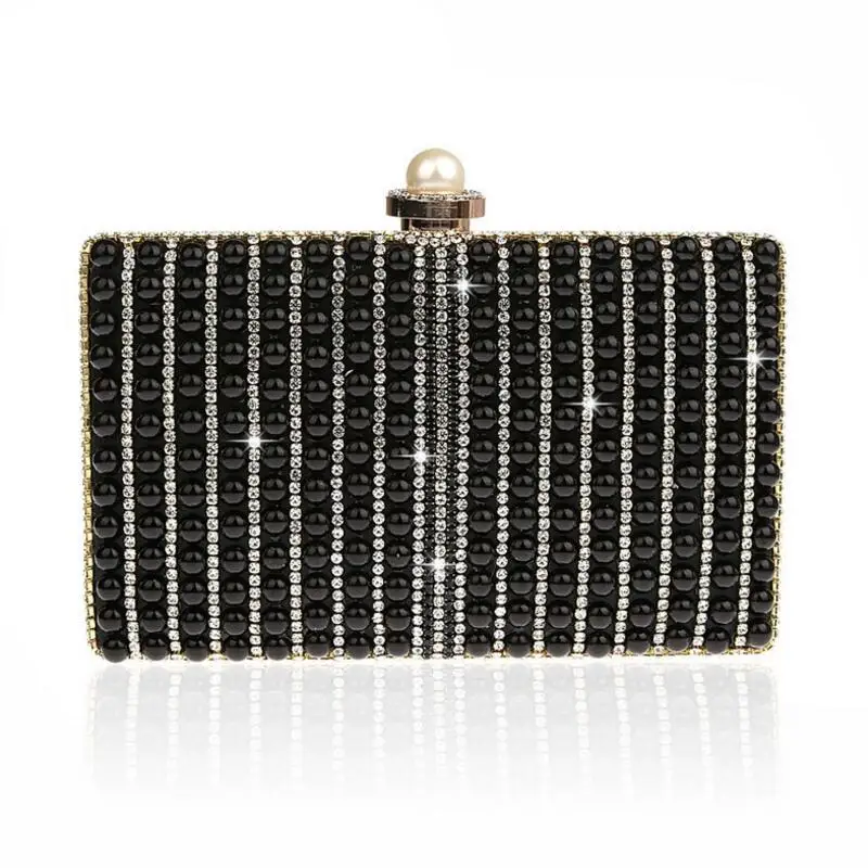 YNSSK Black Pearl Wedding Clutch Bag Front View