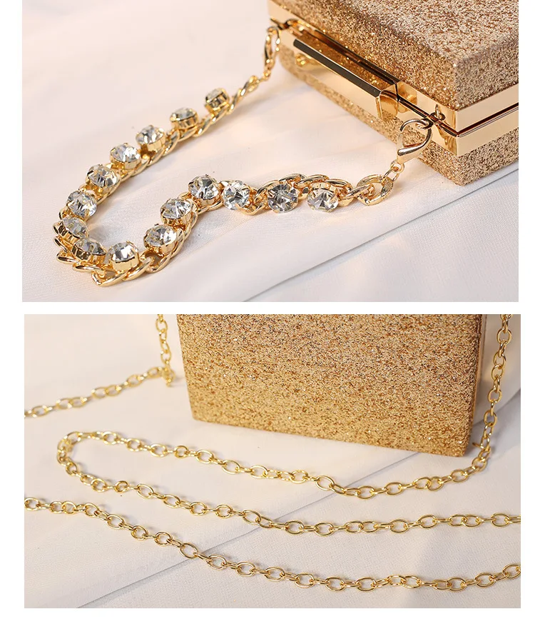 YNSSK Gold Small Sparkling Clutch With Handle Detail View
