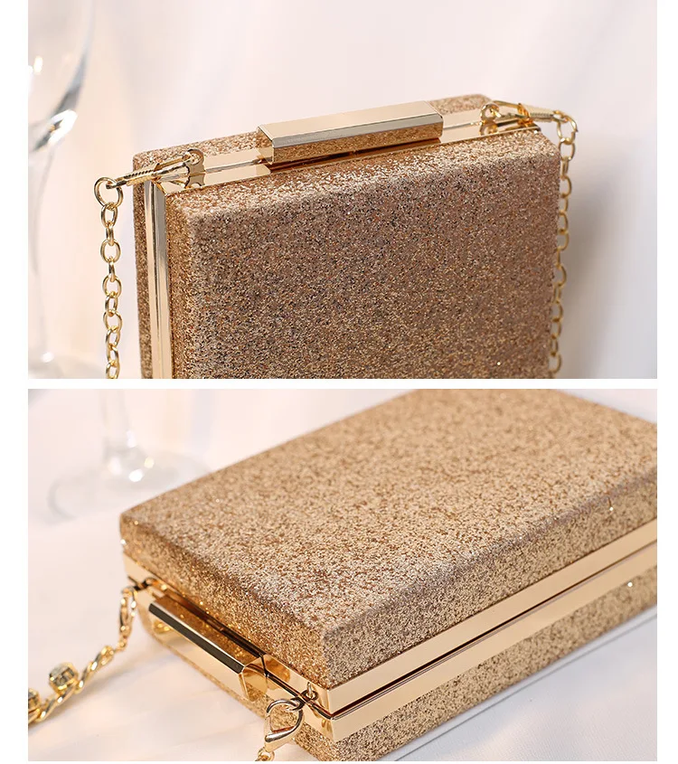 YNSSK Gold Small Sparkling Clutch With Handle Top Detail View