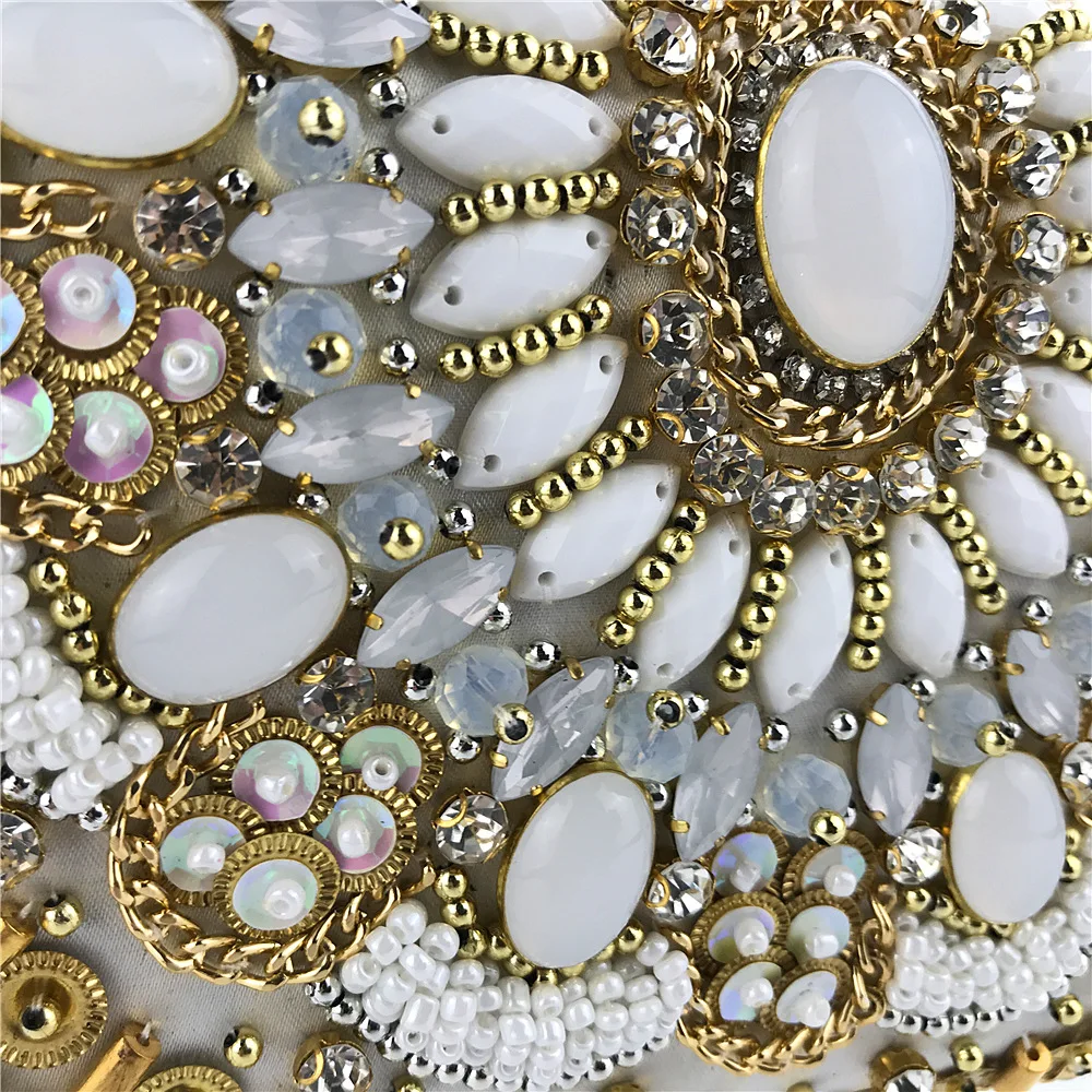 YNSSK Bead Embroidered Gold Satin Clutch Bag Surface View