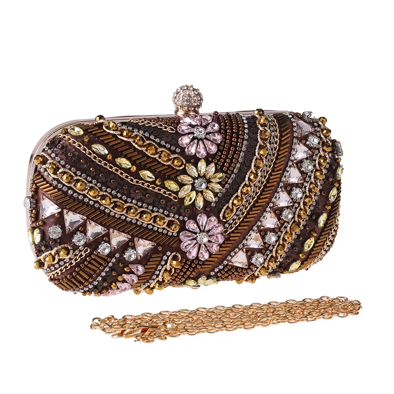 Front View of YNSSK Women's Beaded Clutch with Chain