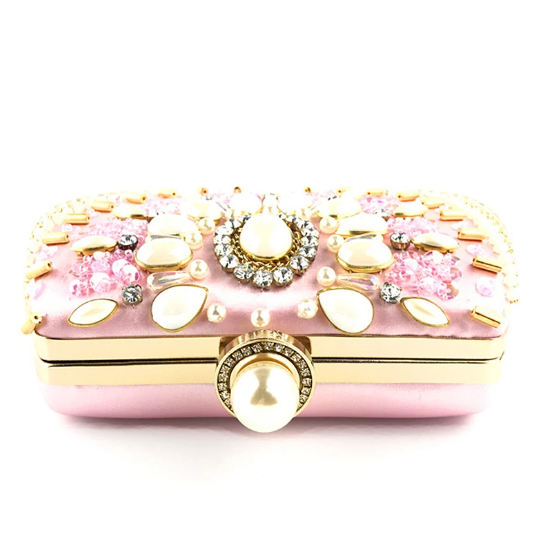 YNSSK Blush Pink Colored Beaded Glitter Clutch Bag Top View
