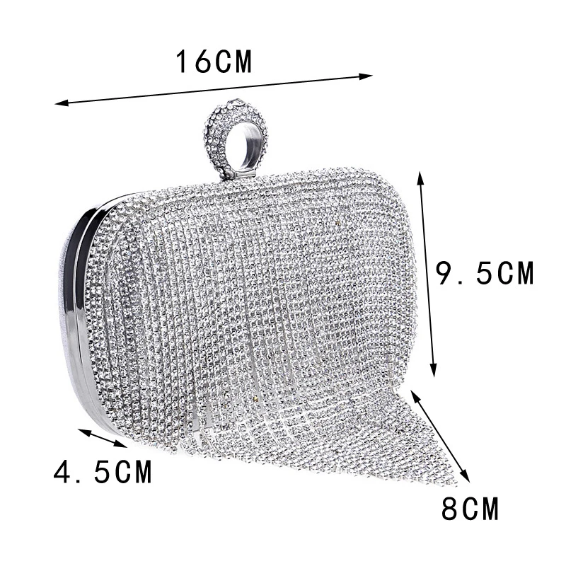 YNSSK Silver Tassel Clutch Evening Bags Size