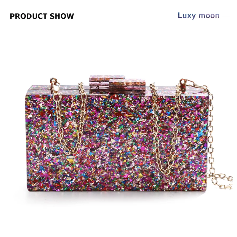 YNSSK Multicolor Sequin Acrylic Clutch Front View