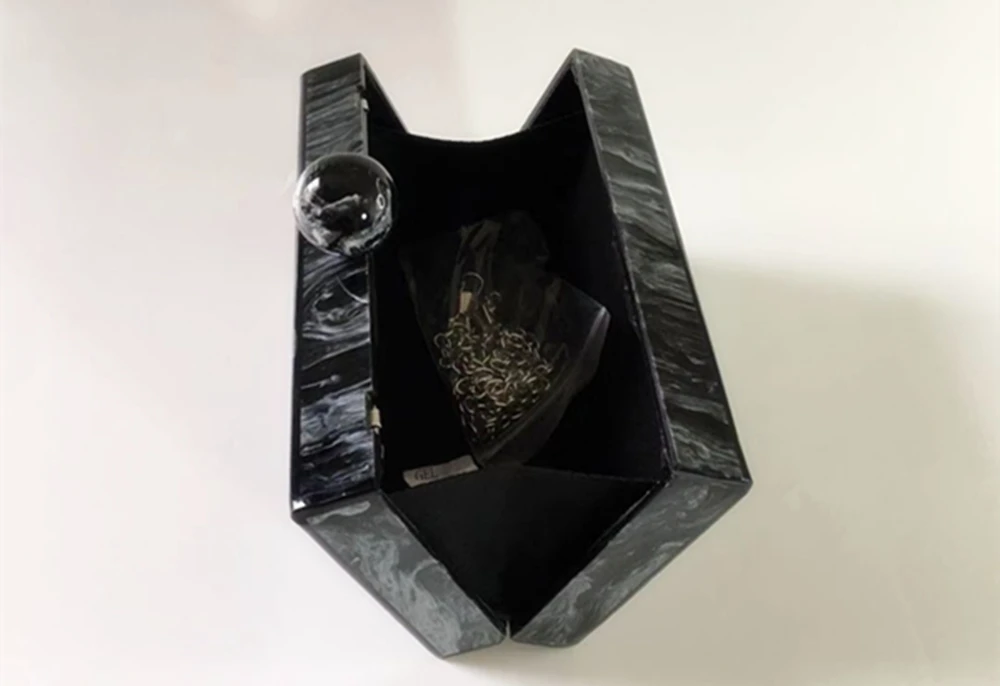 YNSSK Small Acrylic Black Purse For Wedding Inside Detail View