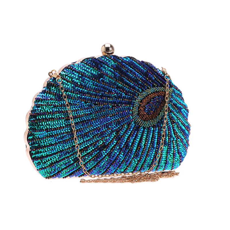 YNSSK Peacock Small Cute Clutch Purse with Chain Front View